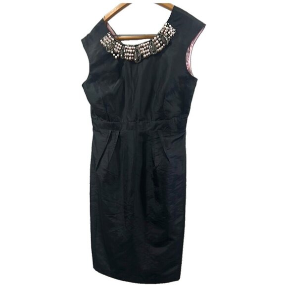 London Times Black Pearl Embellished Sheath Dress Size 12 Cocktail - Picture 2 of 13